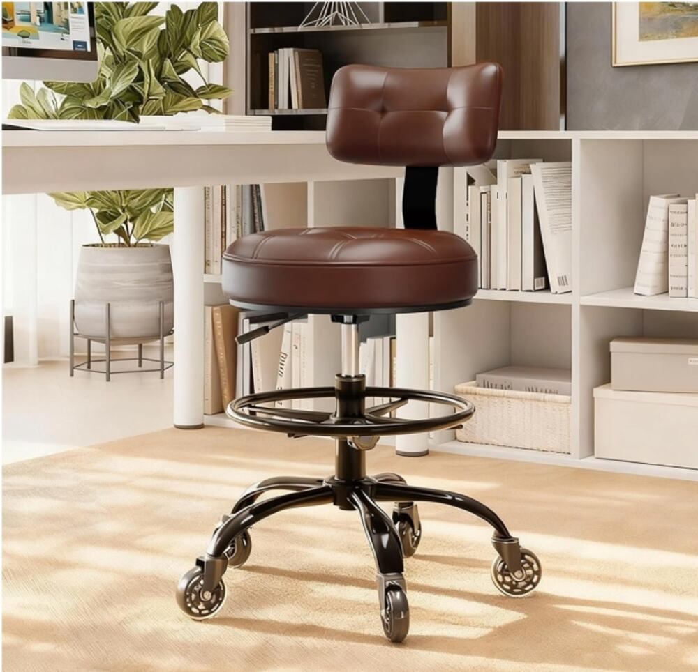 Brown Drafting Chair Adjustable Height Footrest Rolling Stool New Open Box